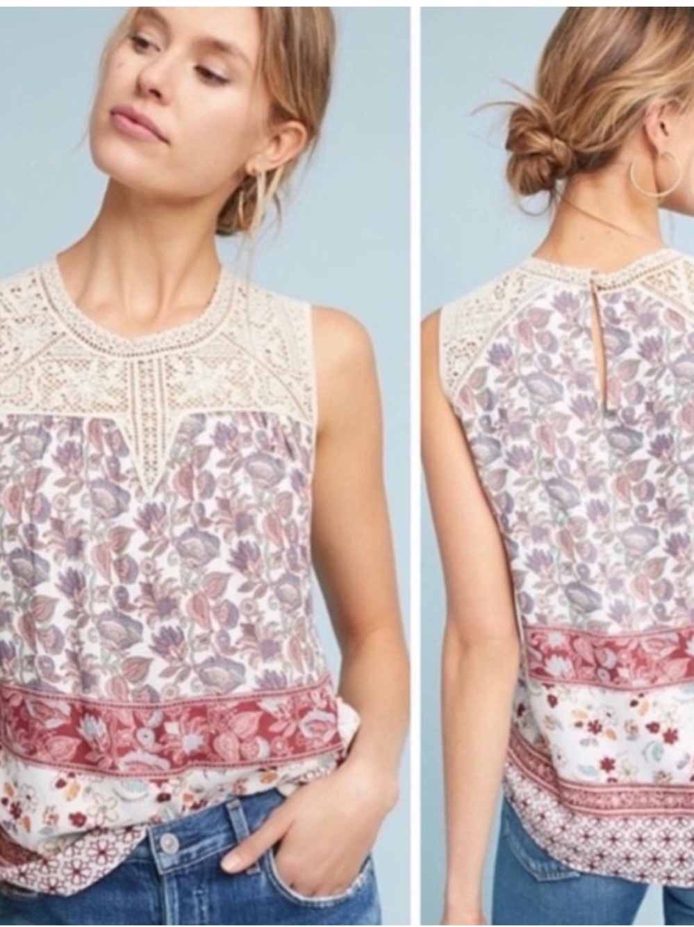 Anthropologie Maeve Eleanor Sleeveless Floral Lace Top Size X Small